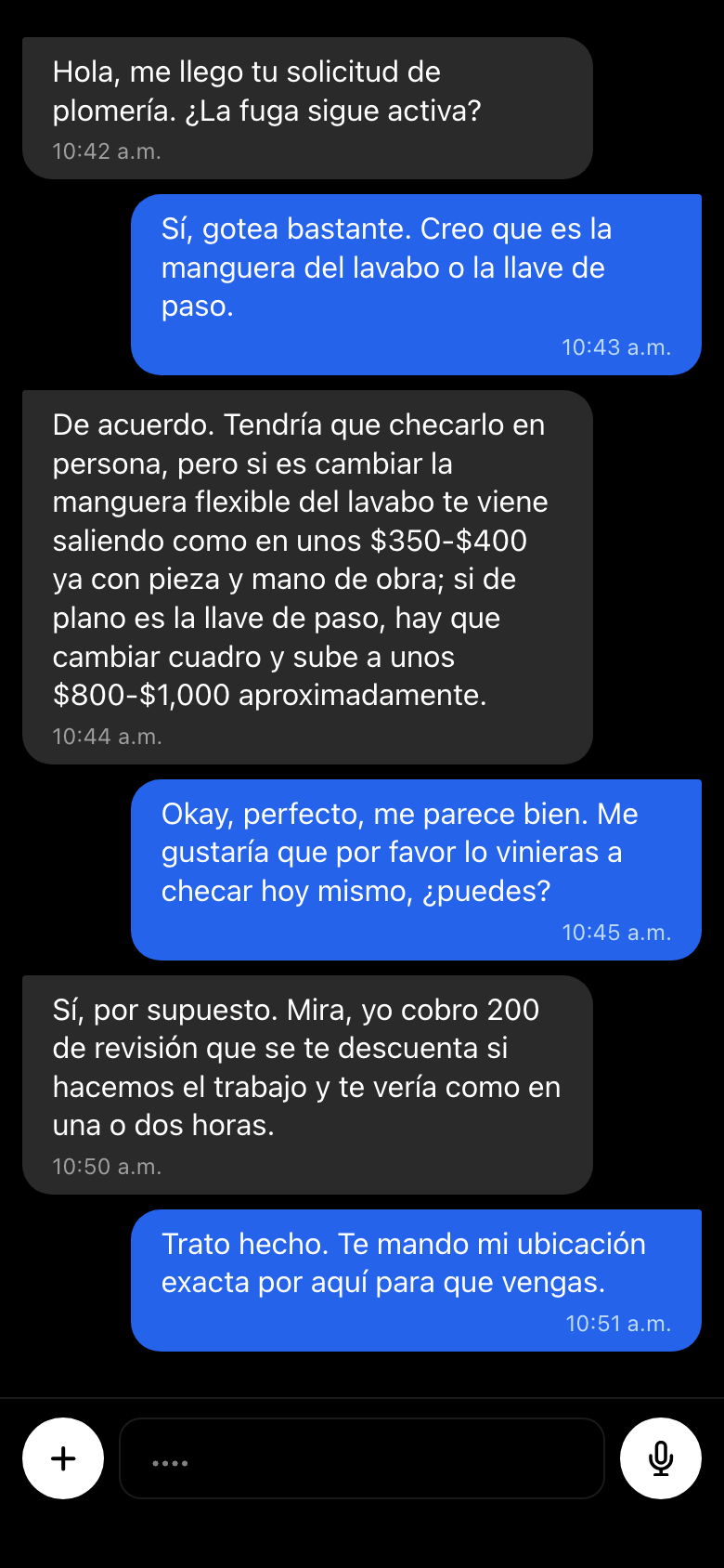 Conversación en el buzón de JUSSY entre solicitante y prestador